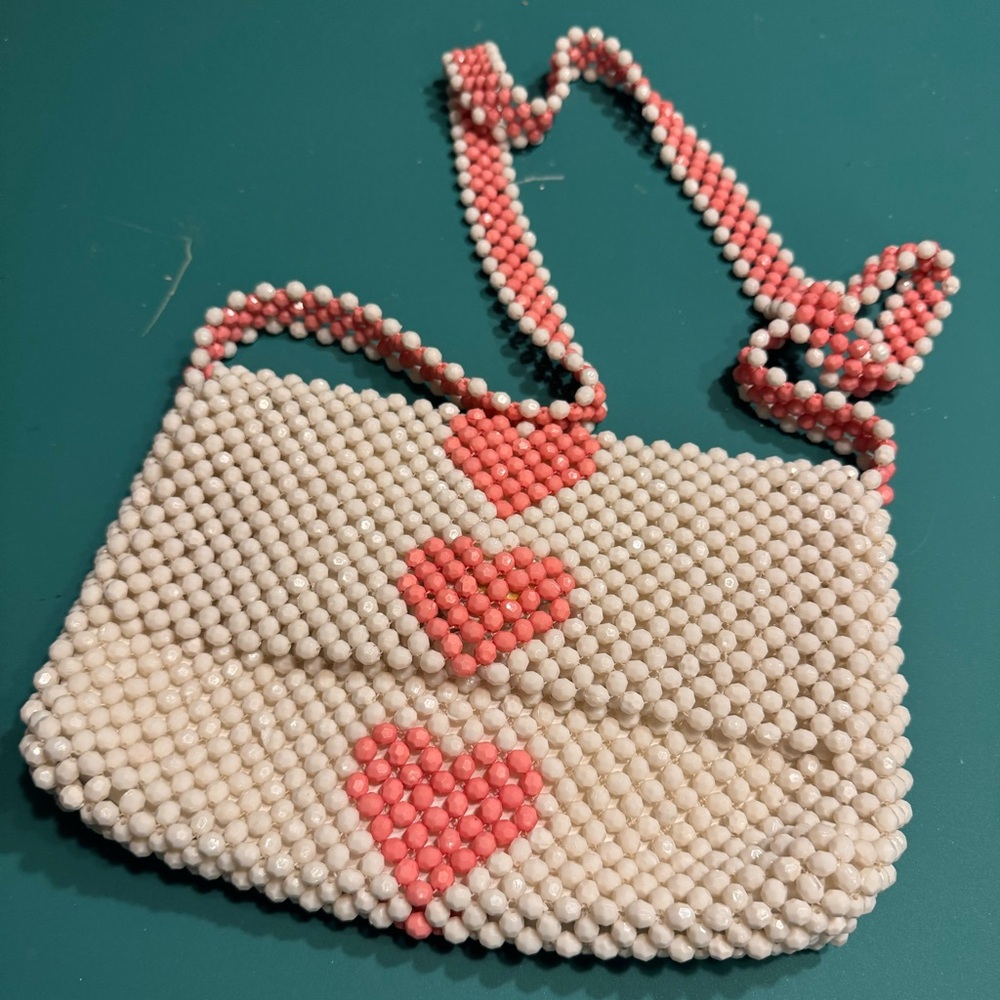 Isaac Mizrahi Cream and Pink Beaded Crossbody Bag